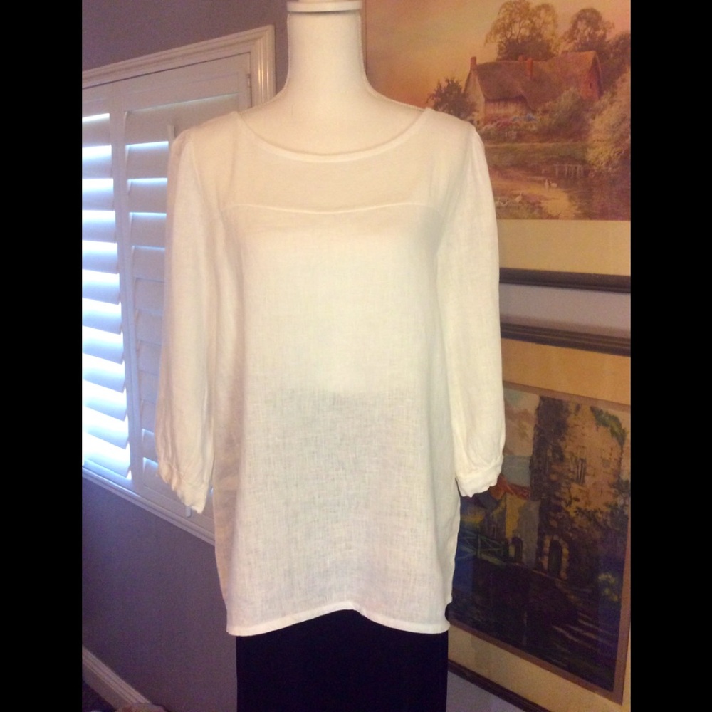 Bellambra Italy White Linen Tunic Shirt Sz. M